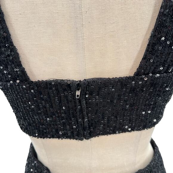 Ieena for Mac Duggal‎ Jumpsuit 26691 Sequin Cut Out Wide Leg Black Size 4 - Picture 9 of 14